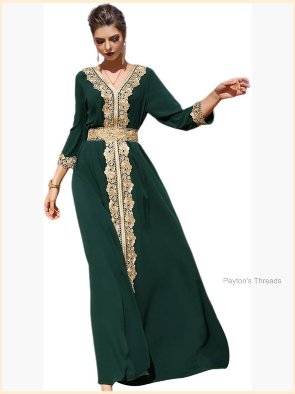 Embroidery Flower Applique Maxi Kaftan Dress Muslim Prayer Robe